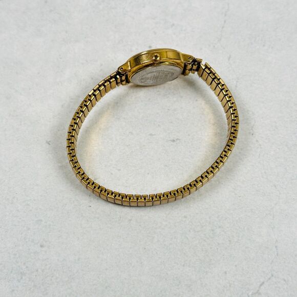 VTG Timex Watch Womens 23mm Gold Tone Expansion White Dial Round New Battery - Picture 7 of 11